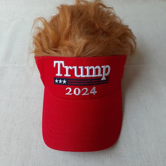New Trump 2024 - Trump Hair - Red Baseball Cap - Adjustable Fit - Picture 12 of 12